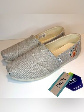 TOMS-Alpargata-RARE-Natural Western Fox Embroidery/ShimmerTwill-Size 8.5-Box-NWT